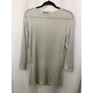 Alexis Fashion metallic silver ribbed sweater holiday pullover size medium SW2